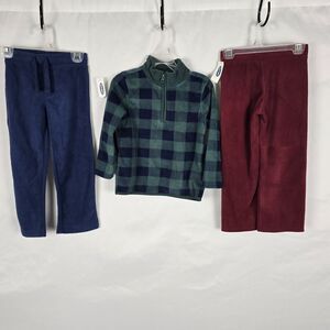 Old Navy Outfit Toddler 4T Blue Green Burgundy Fleece 1/3 Zip Top & 2 Pants NWT